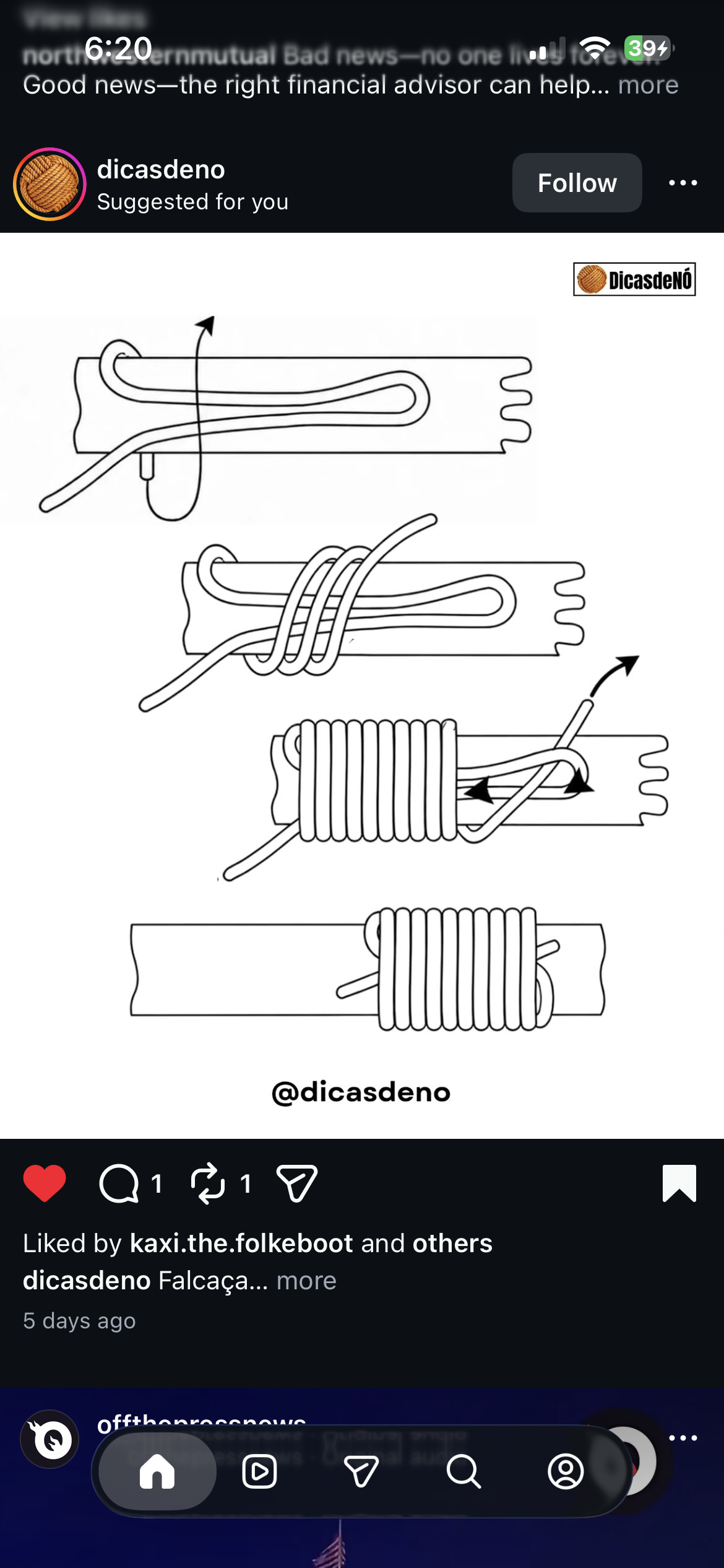 Step-by-step rope wrapping reference diagram